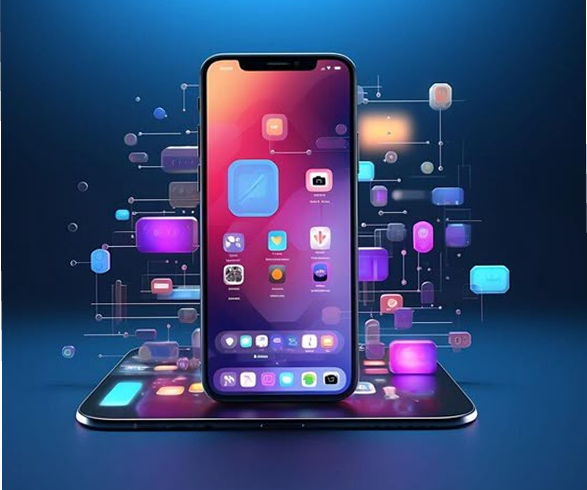 A smartphone displaying a vibrant app interface with various icons