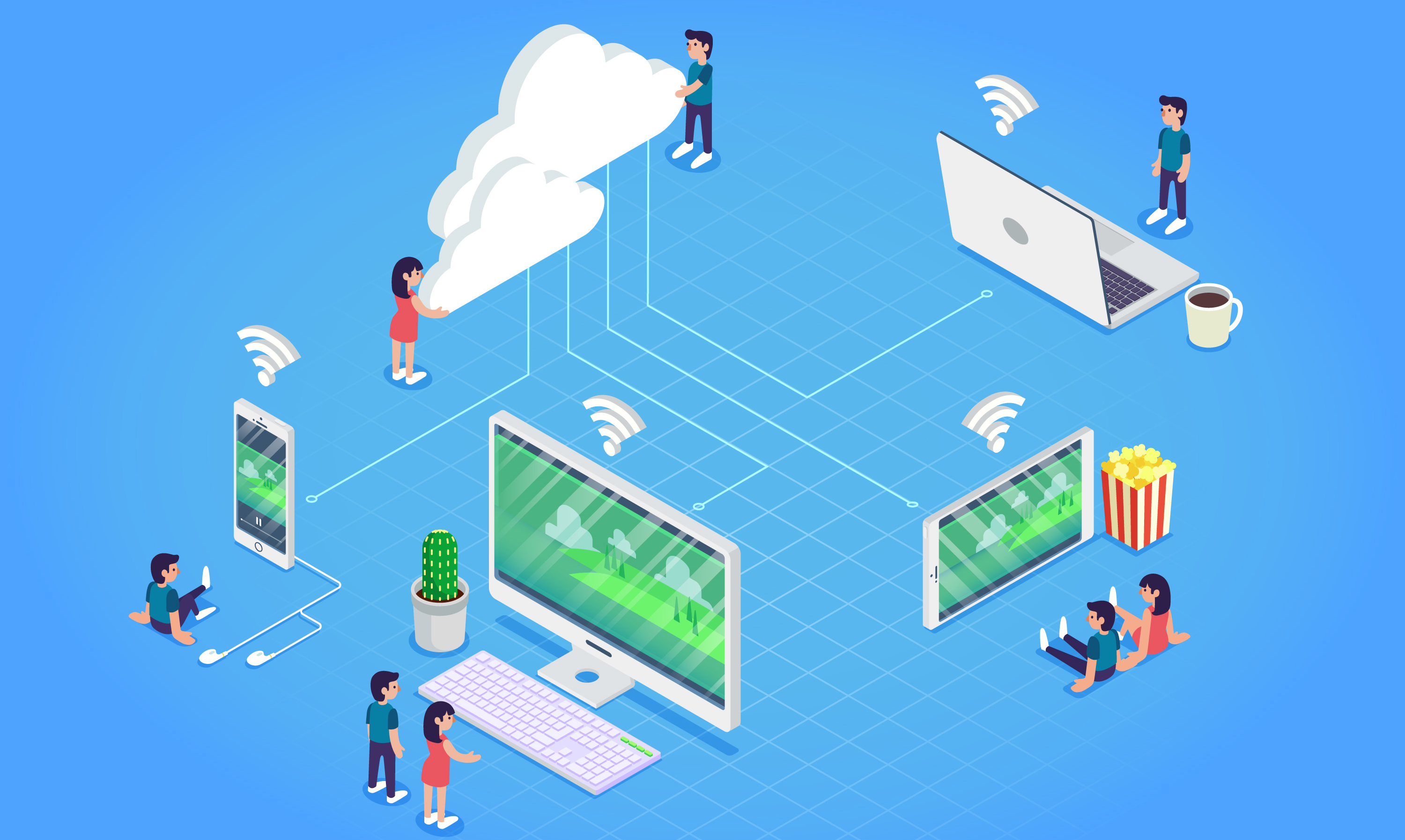 Cloud computing and device management illustration