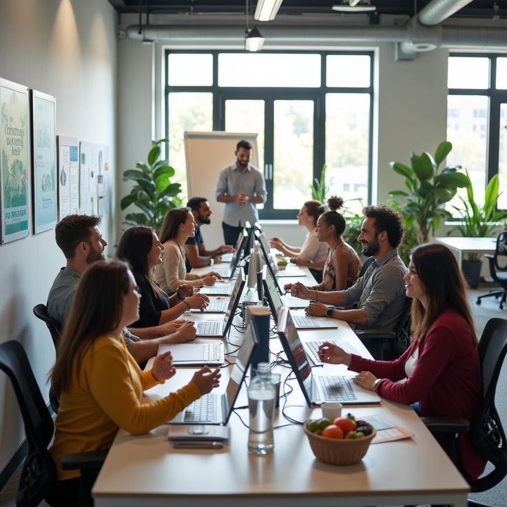 A team of professionals working together in a modern office